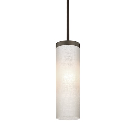 Besa Lighting Friz Stem Pendant, White Linen, Bronze Finish, 1x9W LED 1TT-FRIZLN-LED-BR